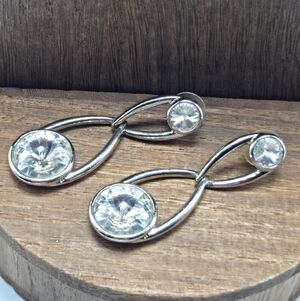 Signed Bijoux New York Baroque Earrings Pierced Rhinestone Rivoli Silver Tone St